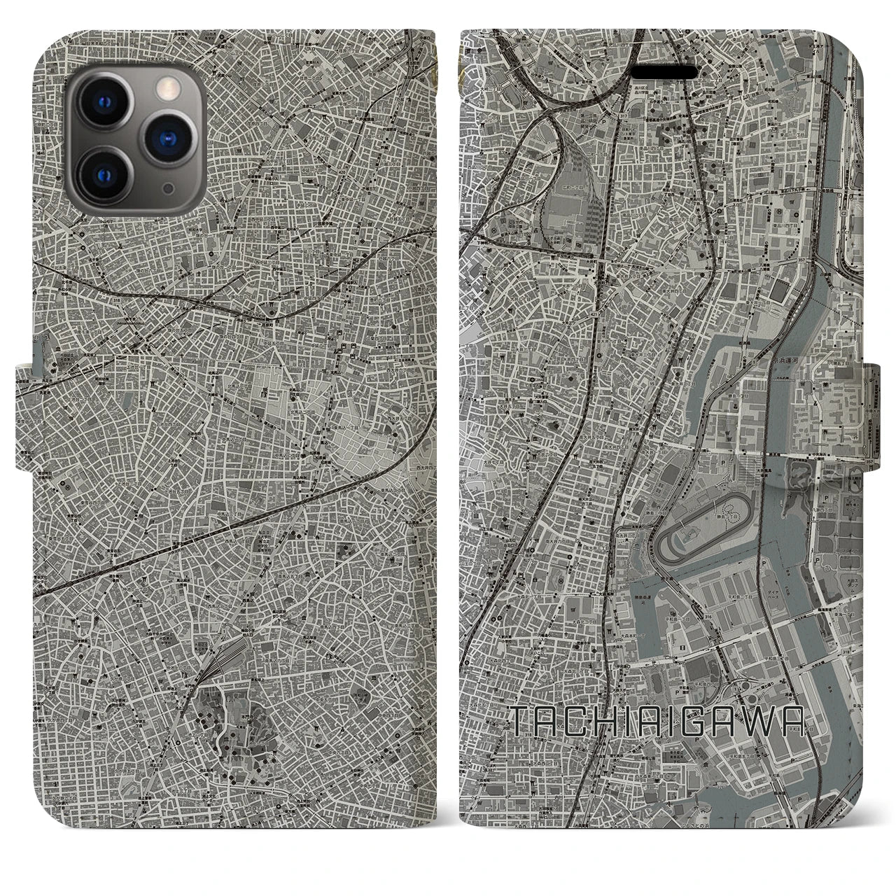 【立会川(東京都)】地図柄iPhoneケース(手帳タイプ)モノトーン・iPhone 11 Pro Max 用