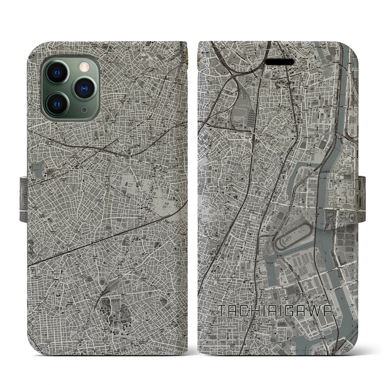 【立会川(東京都)】地図柄iPhoneケース(手帳タイプ)モノトーン・iPhone 11 Pro 用