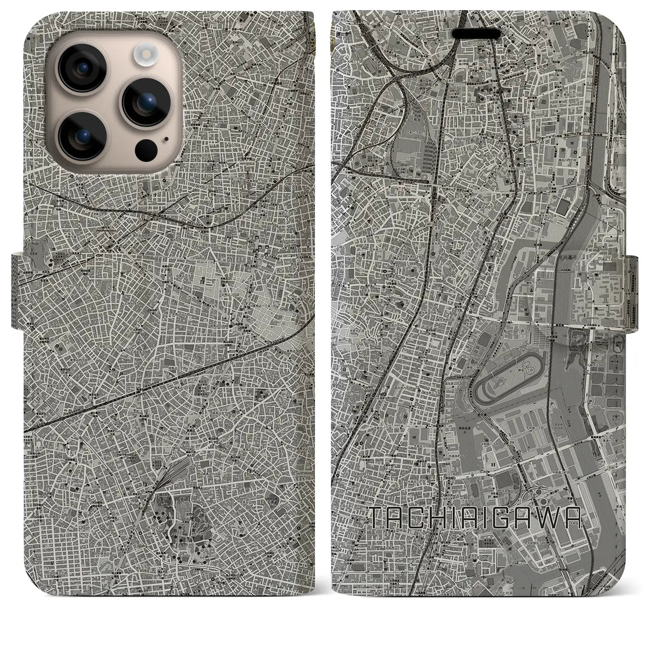 【立会川(東京都)】地図柄iPhoneケース(手帳タイプ)モノトーン・iPhone 16 Plus 用