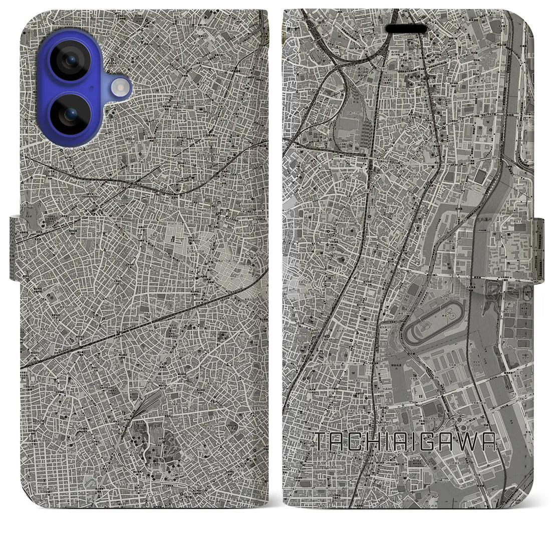 【立会川(東京都)】地図柄iPhoneケース(手帳タイプ)モノトーン・iPhone 16 Pro Max 用