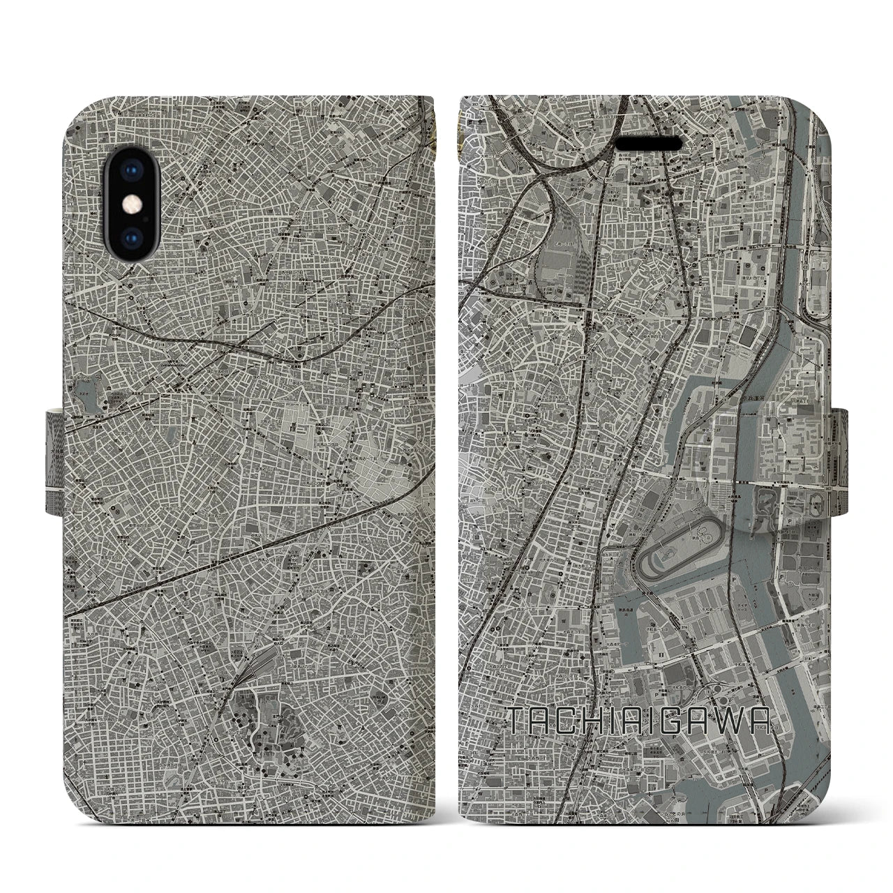 【立会川(東京都)】地図柄iPhoneケース(手帳タイプ)モノトーン・iPhone XS / X 用