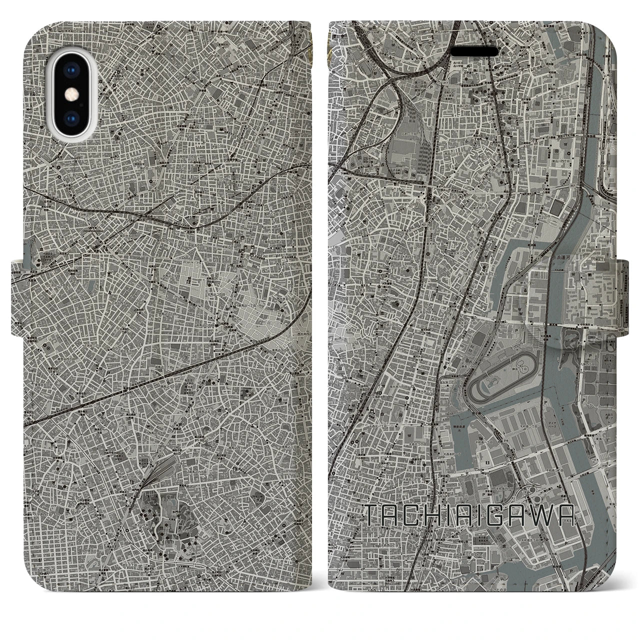 【立会川(東京都)】地図柄iPhoneケース(手帳タイプ)モノトーン・iPhone XS Max 用