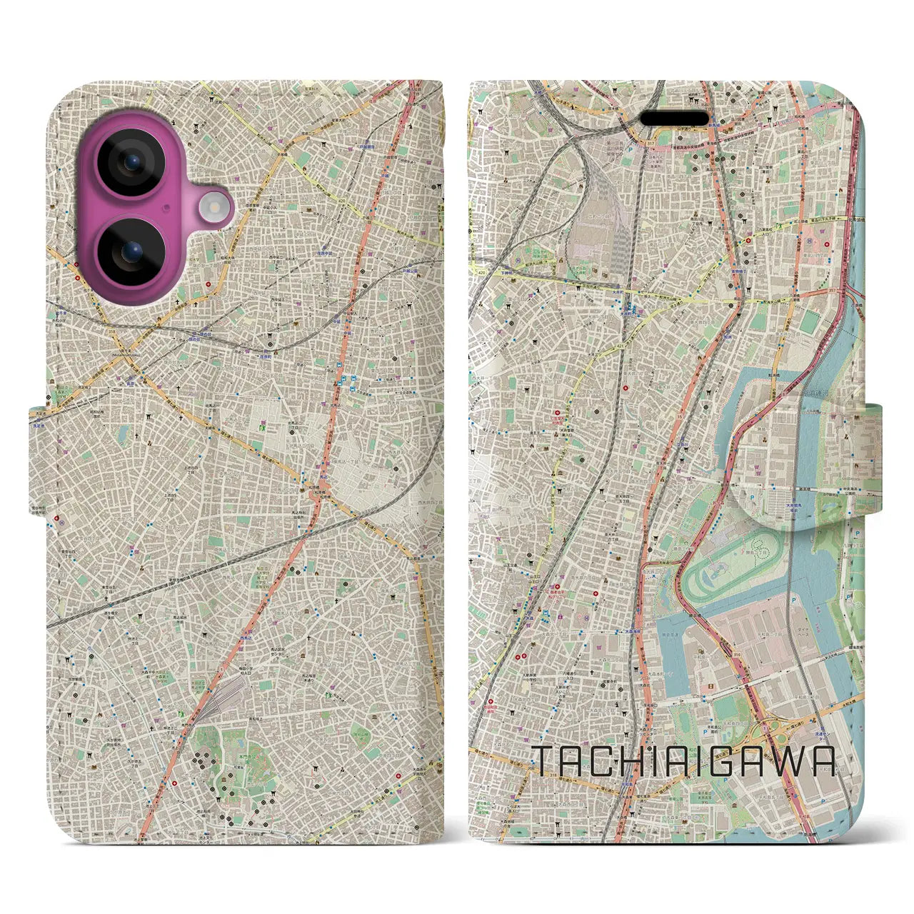 【立会川(東京都)】地図柄iPhoneケース(手帳タイプ)ナチュラル・iPhone 16 Pro 用