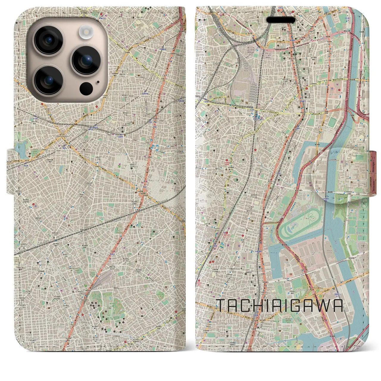 【立会川(東京都)】地図柄iPhoneケース(手帳タイプ)ナチュラル・iPhone 16 Plus 用