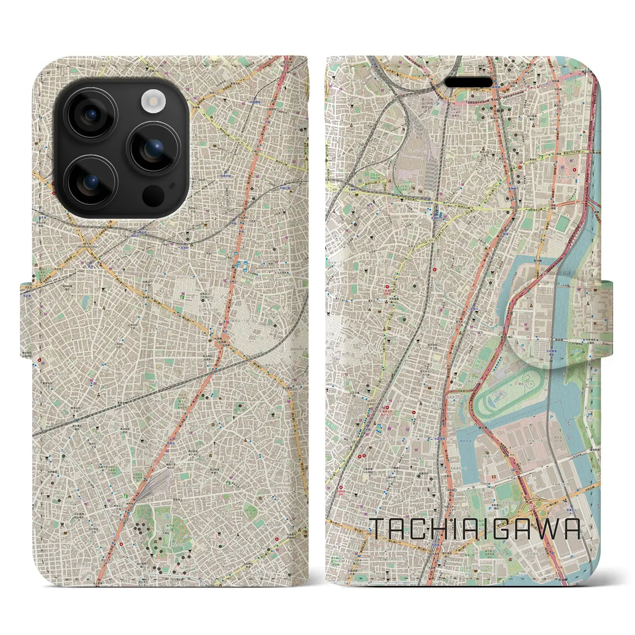【立会川(東京都)】地図柄iPhoneケース(手帳タイプ)ナチュラル・iPhone 16 用