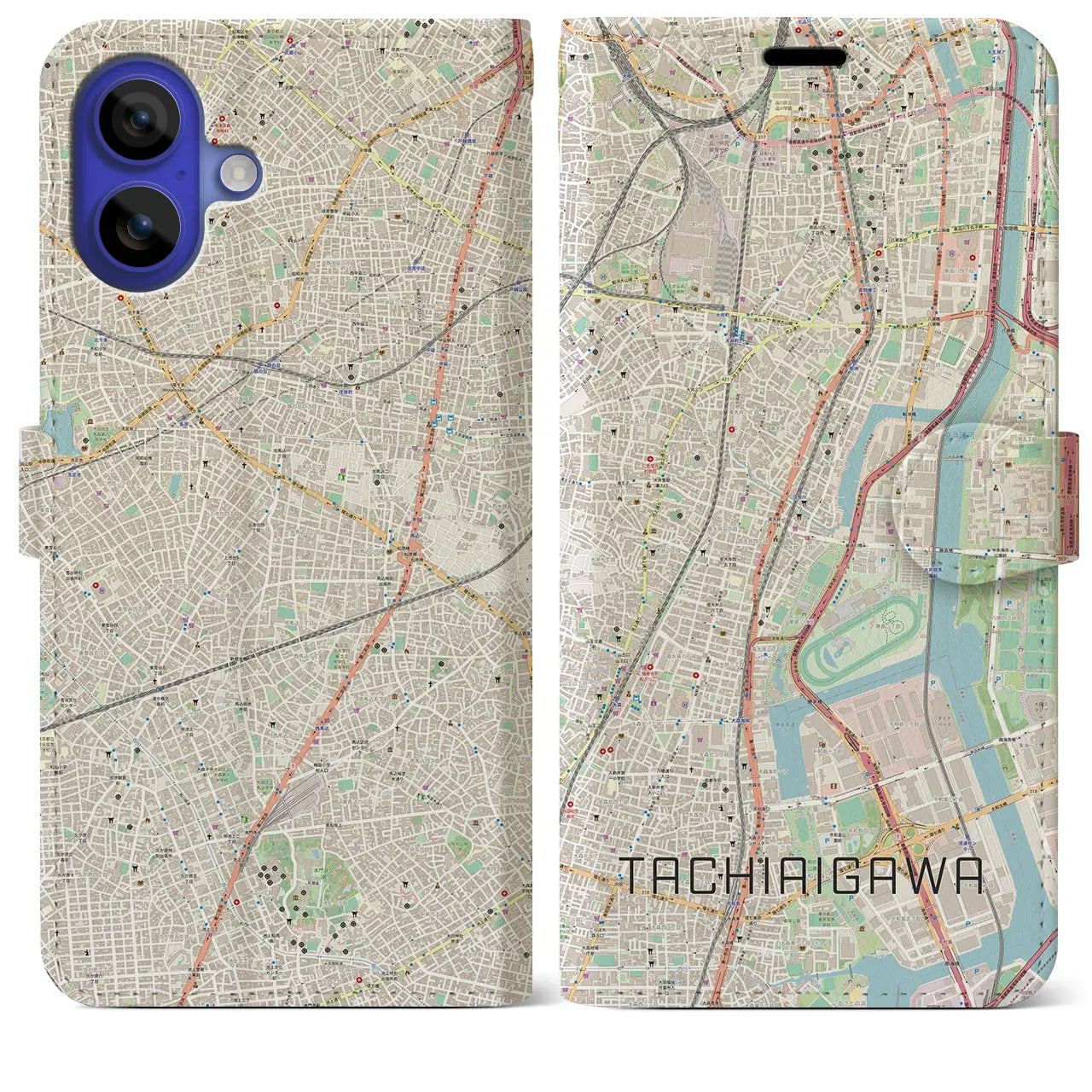 【立会川(東京都)】地図柄iPhoneケース(手帳タイプ)ナチュラル・iPhone 16 Pro Max 用