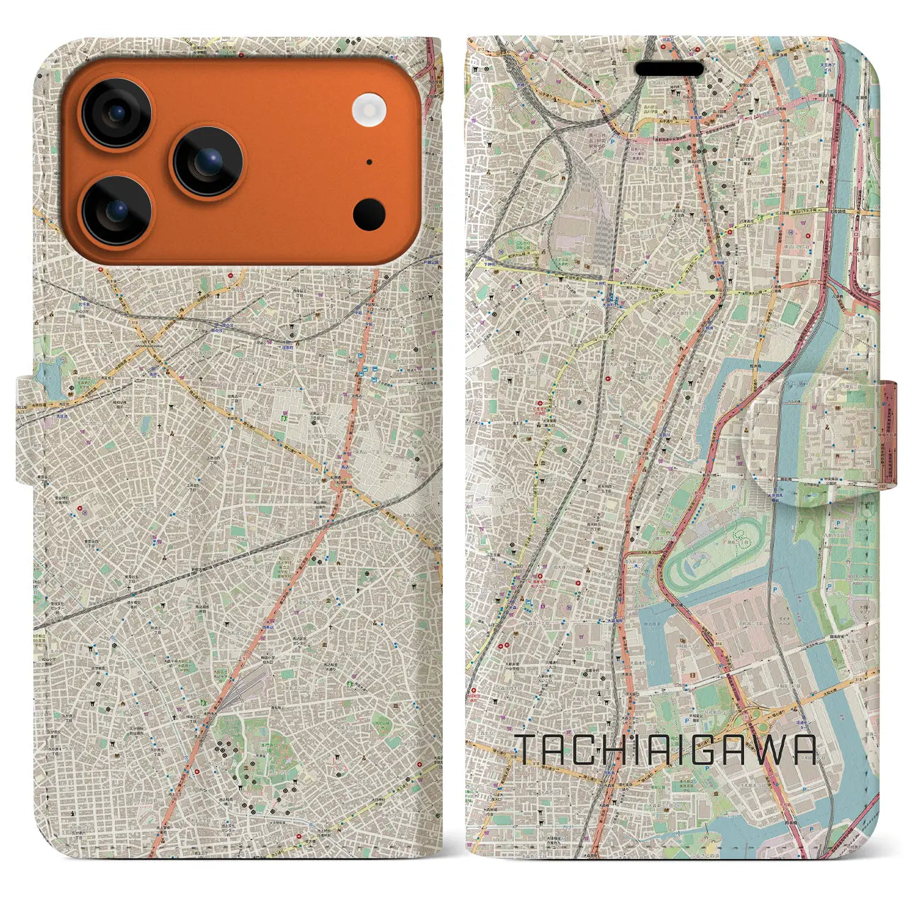 【立会川(東京都)】地図柄iPhoneケース(手帳タイプ)モノトーン・iPhone 17 Pro Max 用