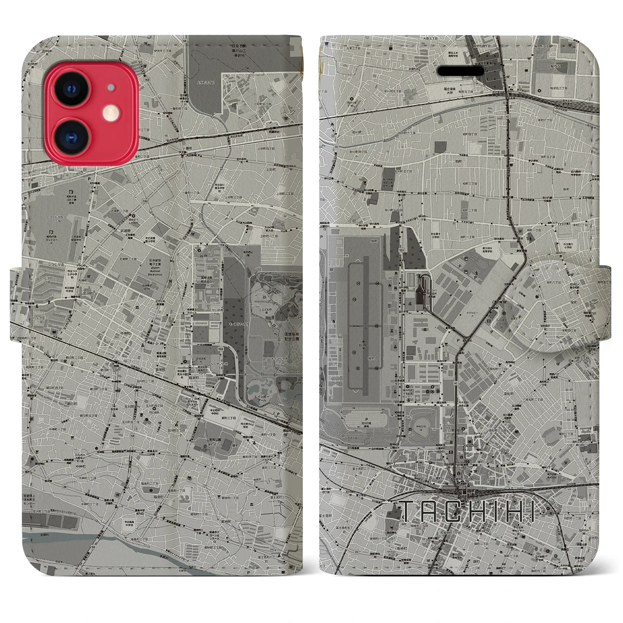 【立飛(東京都)】地図柄iPhoneケース(手帳タイプ)モノトーン・iPhone 11 用
