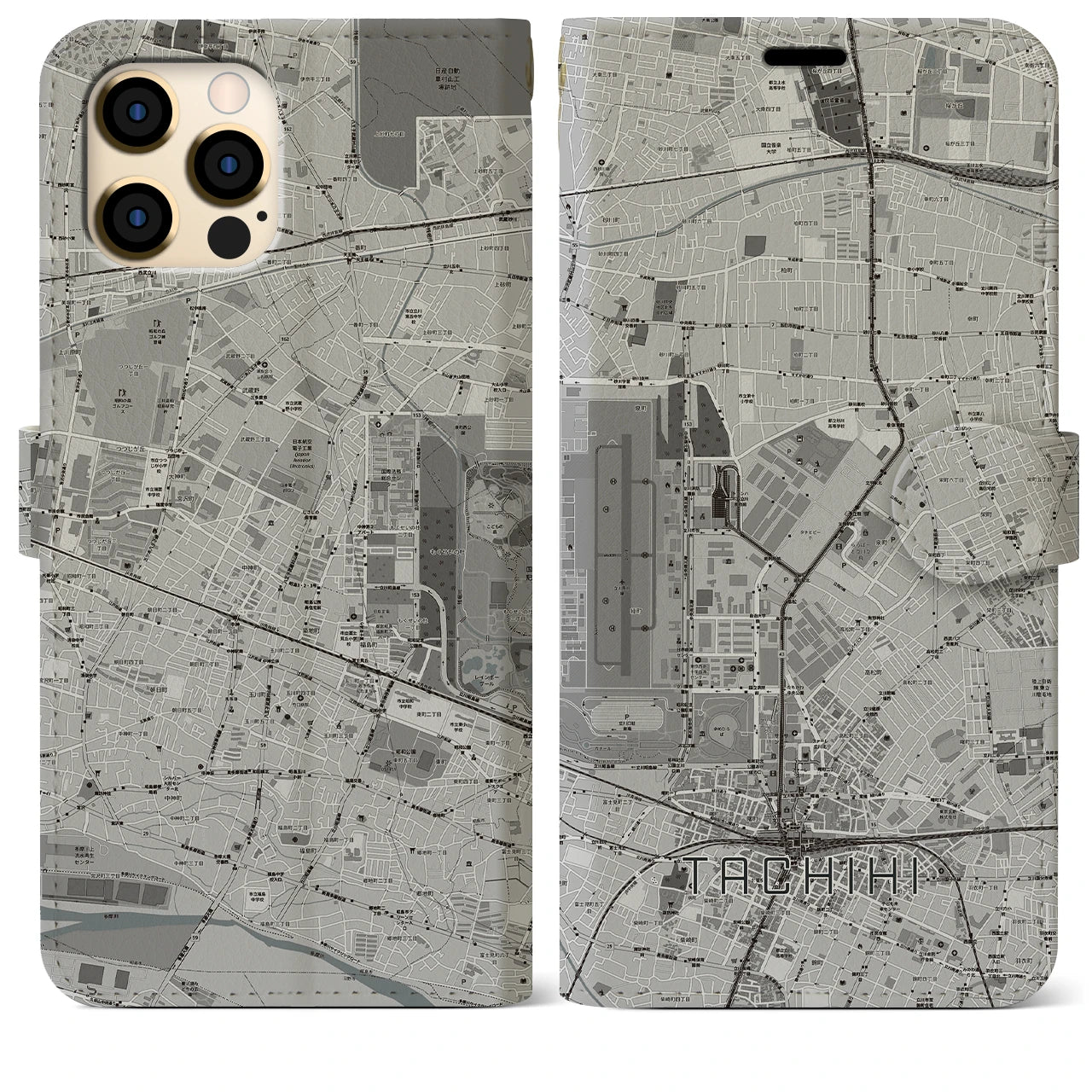 【立飛(東京都)】地図柄iPhoneケース(手帳タイプ)モノトーン・iPhone 12 Pro Max 用