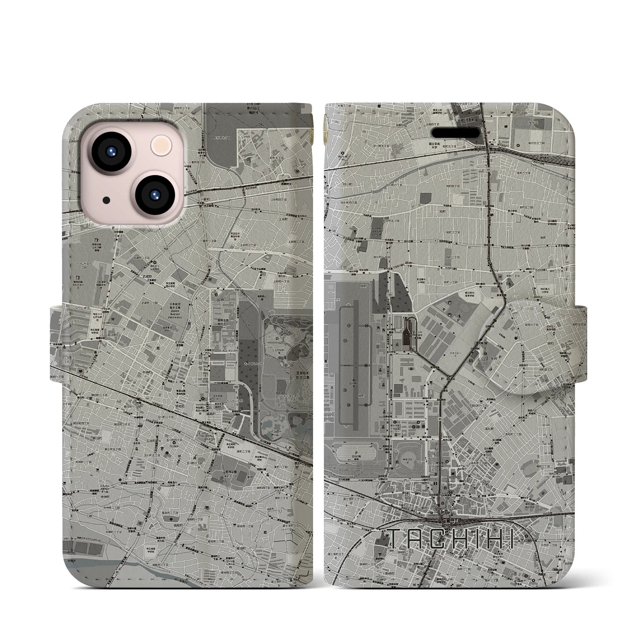 【立飛(東京都)】地図柄iPhoneケース(手帳タイプ)モノトーン・iPhone 13 mini 用