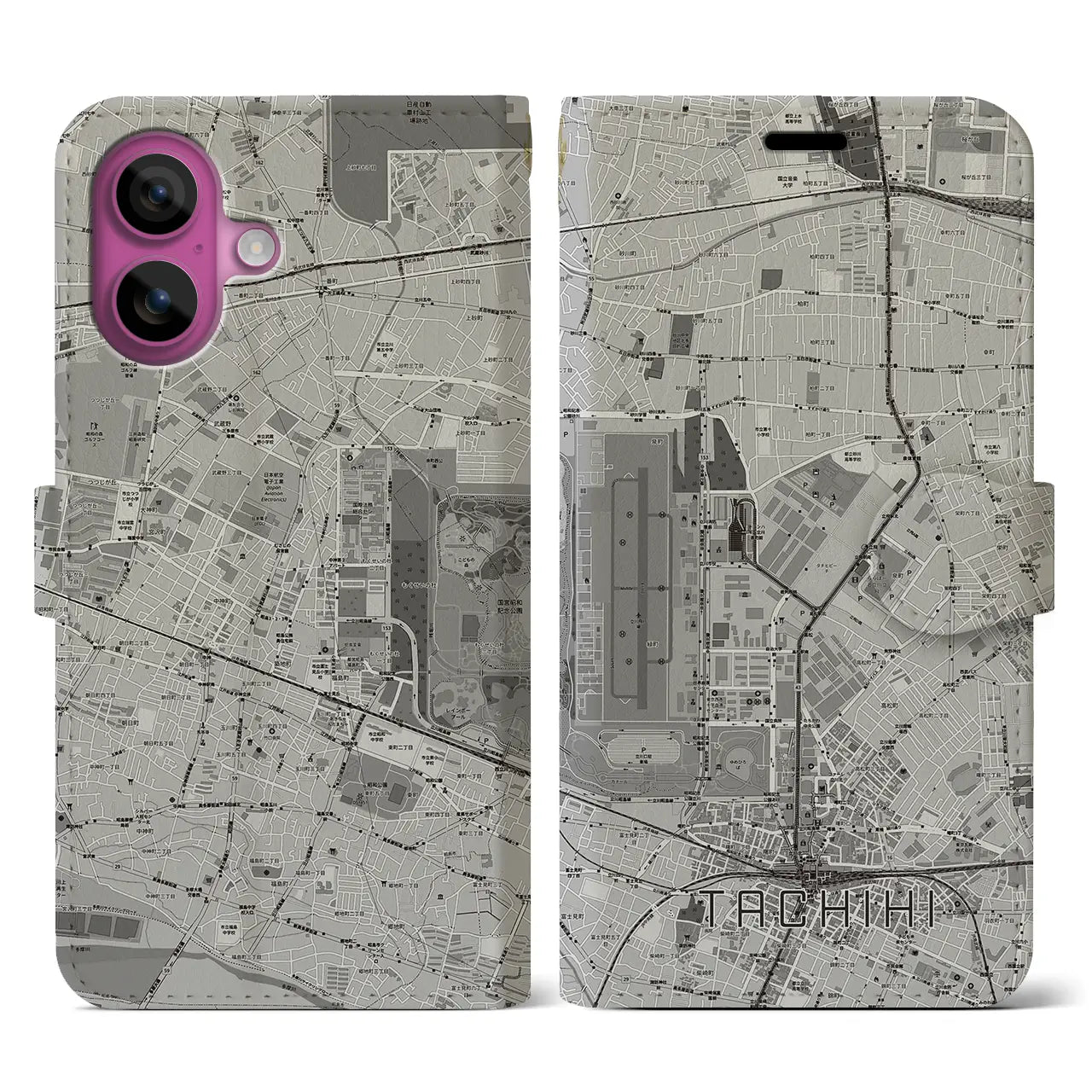 【立飛(東京都)】地図柄iPhoneケース(手帳タイプ)モノトーン・iPhone 16 Pro 用