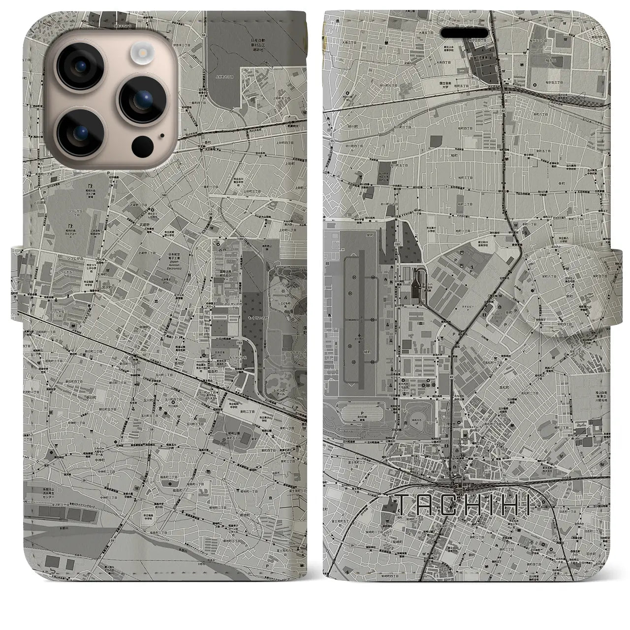 【立飛(東京都)】地図柄iPhoneケース(手帳タイプ)モノトーン・iPhone 16 Plus 用