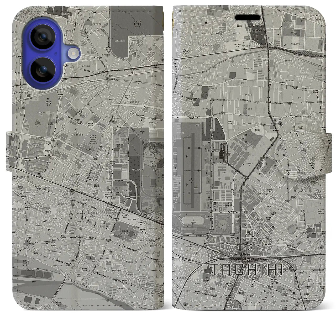 【立飛(東京都)】地図柄iPhoneケース(手帳タイプ)モノトーン・iPhone 16 Pro Max 用