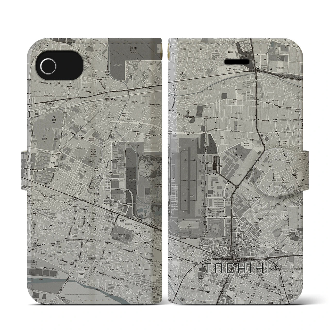 【立飛(東京都)】地図柄iPhoneケース(手帳タイプ)モノトーン・iPhone SE(第3 / 第2世代) / 8 / 7 / 6s / 6 用