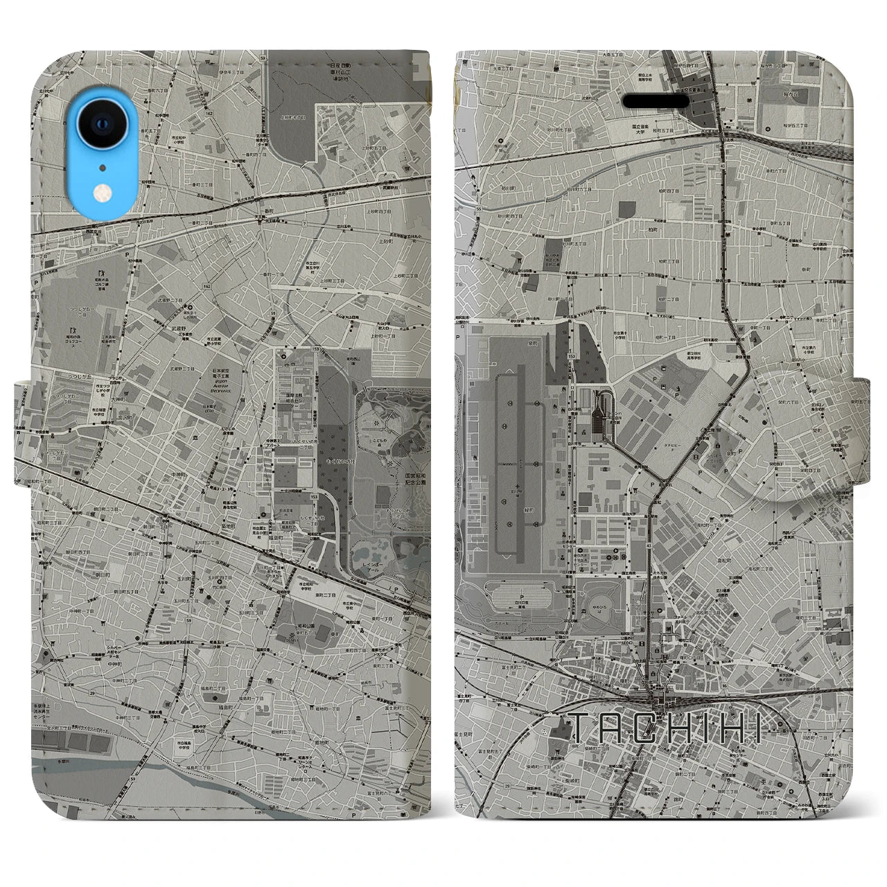 【立飛(東京都)】地図柄iPhoneケース(手帳タイプ)モノトーン・iPhone XR 用