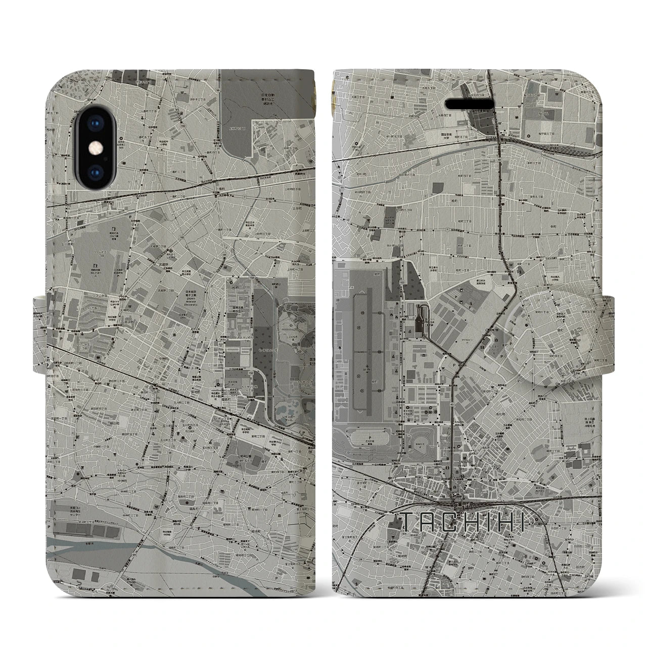 【立飛(東京都)】地図柄iPhoneケース(手帳タイプ)モノトーン・iPhone XS / X 用