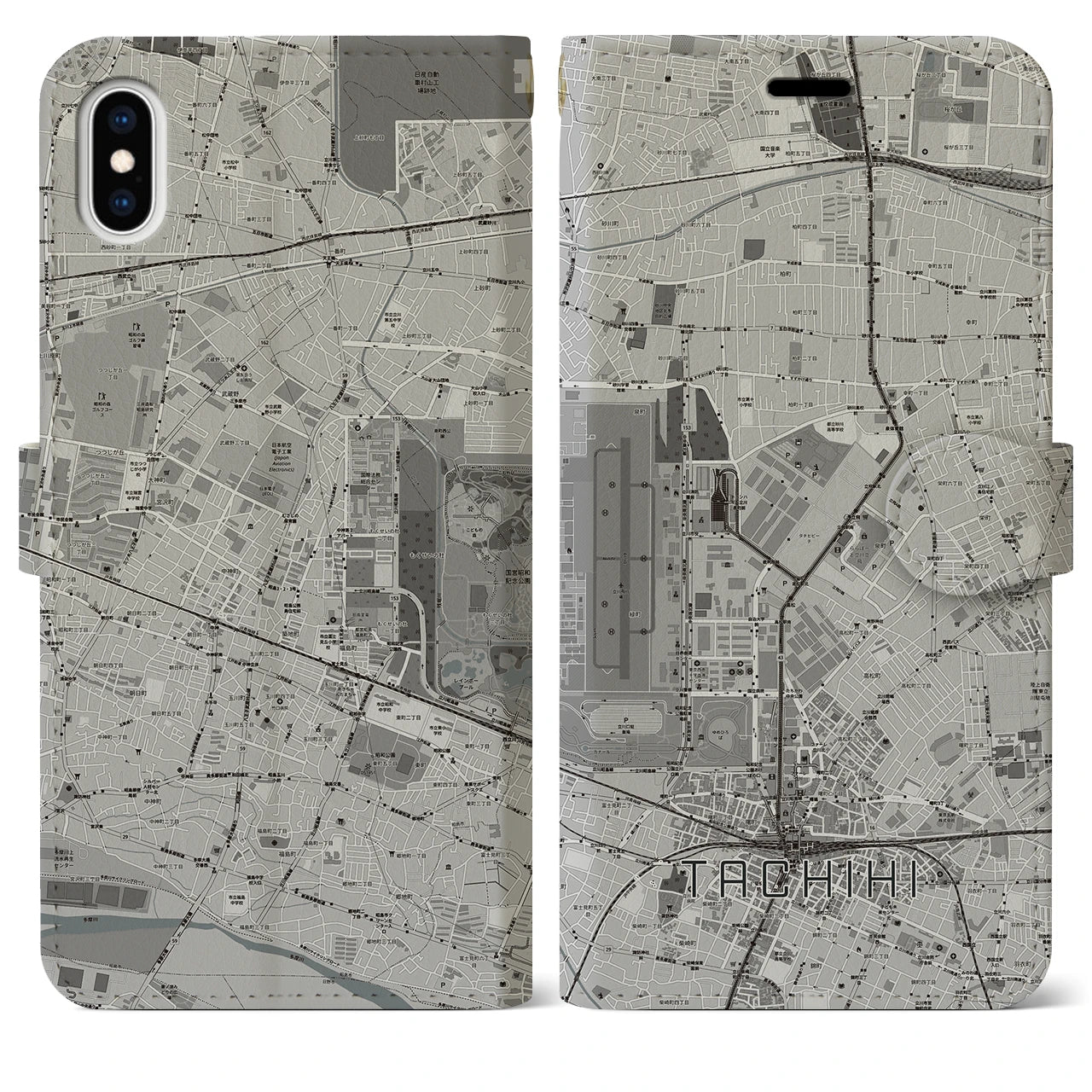 【立飛(東京都)】地図柄iPhoneケース(手帳タイプ)モノトーン・iPhone XS Max 用