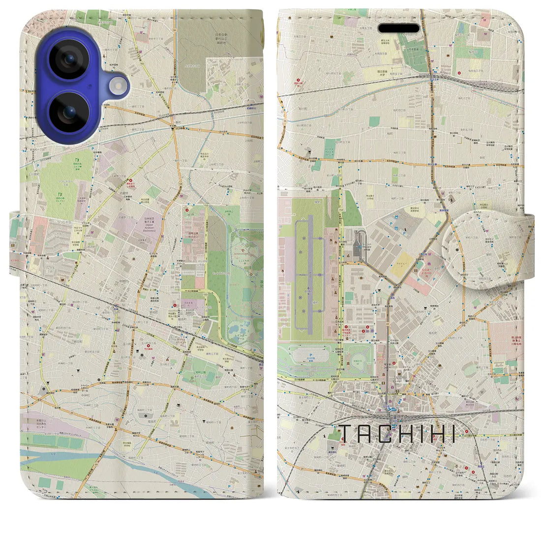 【立飛(東京都)】地図柄iPhoneケース(手帳タイプ)ナチュラル・iPhone 16 Pro Max 用