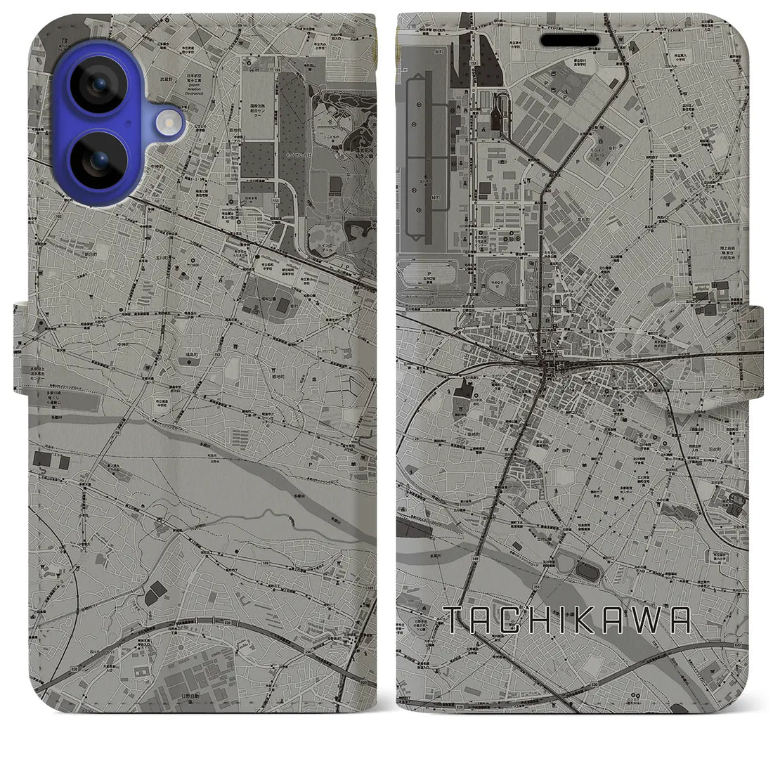 【立川(東京都)】地図柄iPhoneケース(手帳タイプ)モノトーン・iPhone 16 Pro Max 用