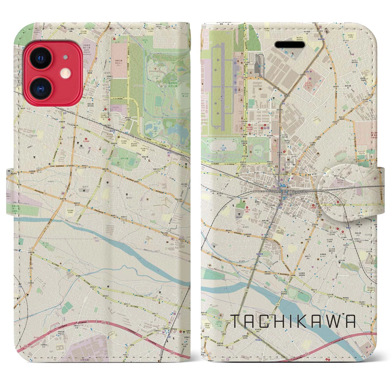 【立川(東京都)】地図柄iPhoneケース(手帳タイプ)ナチュラル・iPhone 11 用