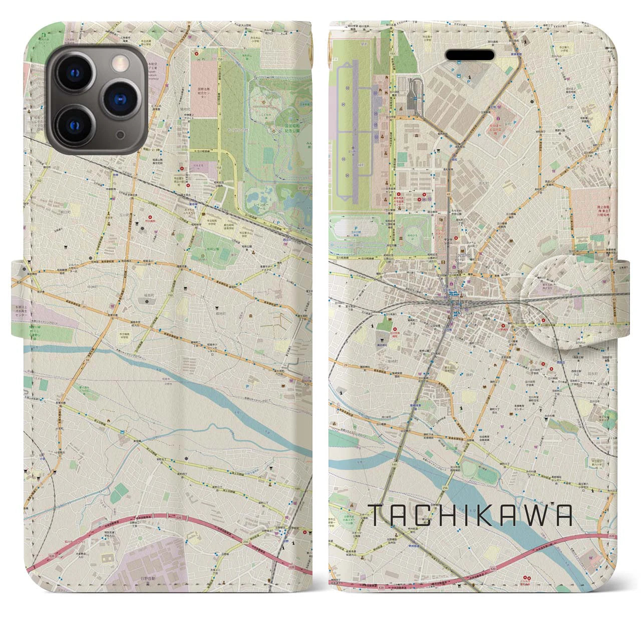【立川(東京都)】地図柄iPhoneケース(手帳タイプ)ナチュラル・iPhone 11 Pro Max 用