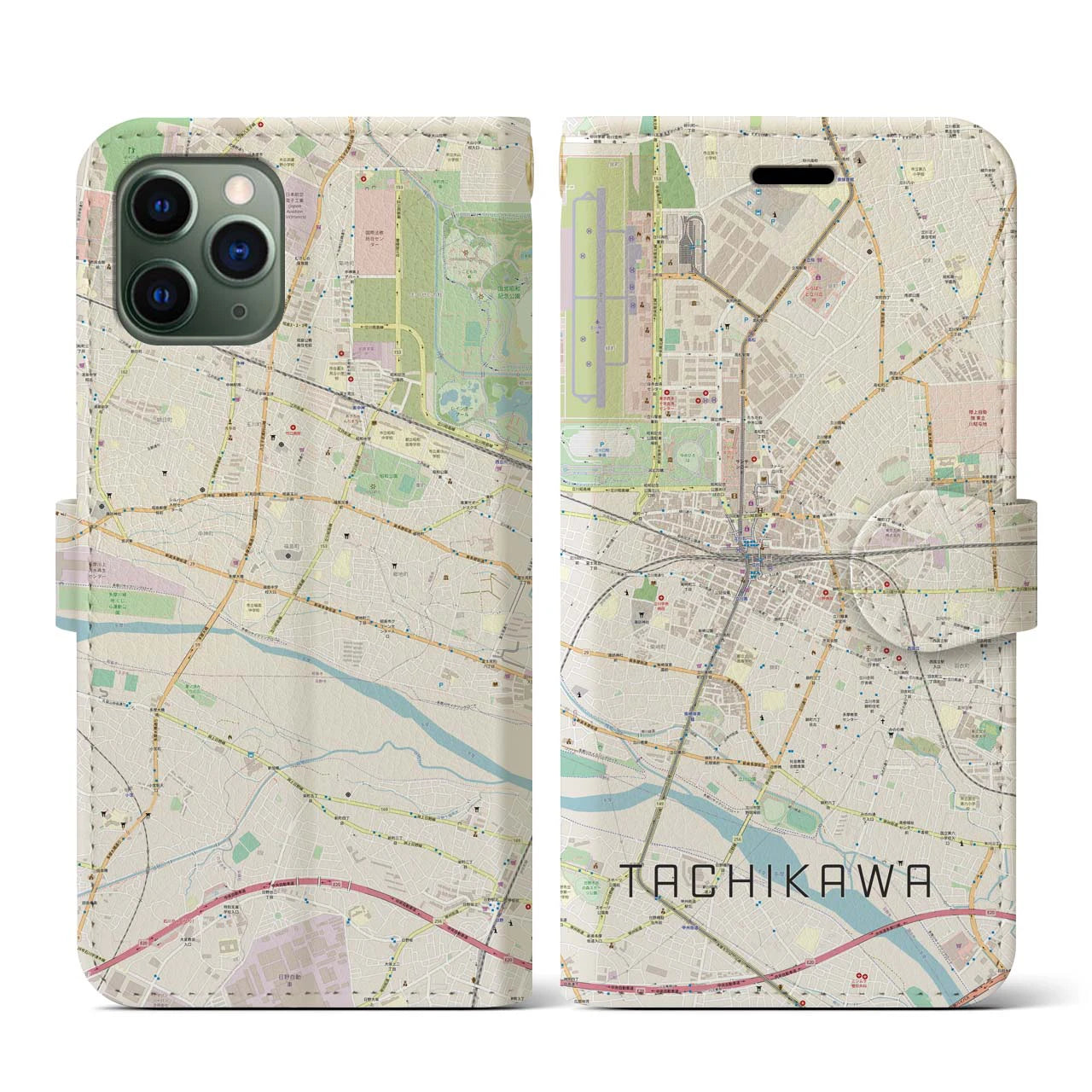 【立川(東京都)】地図柄iPhoneケース(手帳タイプ)ナチュラル・iPhone 11 Pro 用