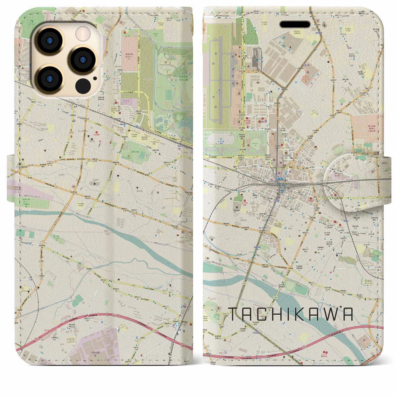 【立川(東京都)】地図柄iPhoneケース(手帳タイプ)ナチュラル・iPhone 12 Pro Max 用