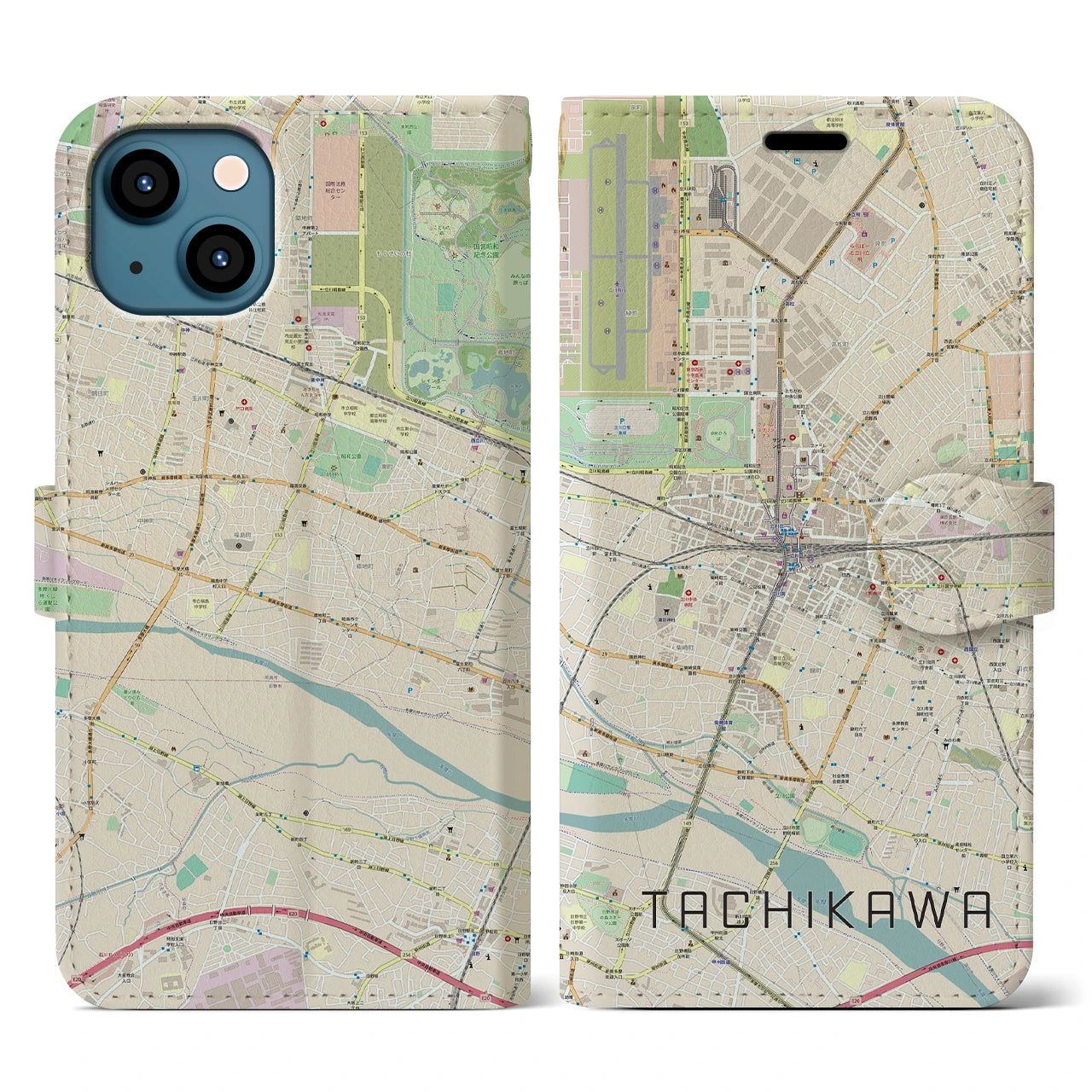 【立川(東京都)】地図柄iPhoneケース(手帳タイプ)ナチュラル・iPhone 13 用