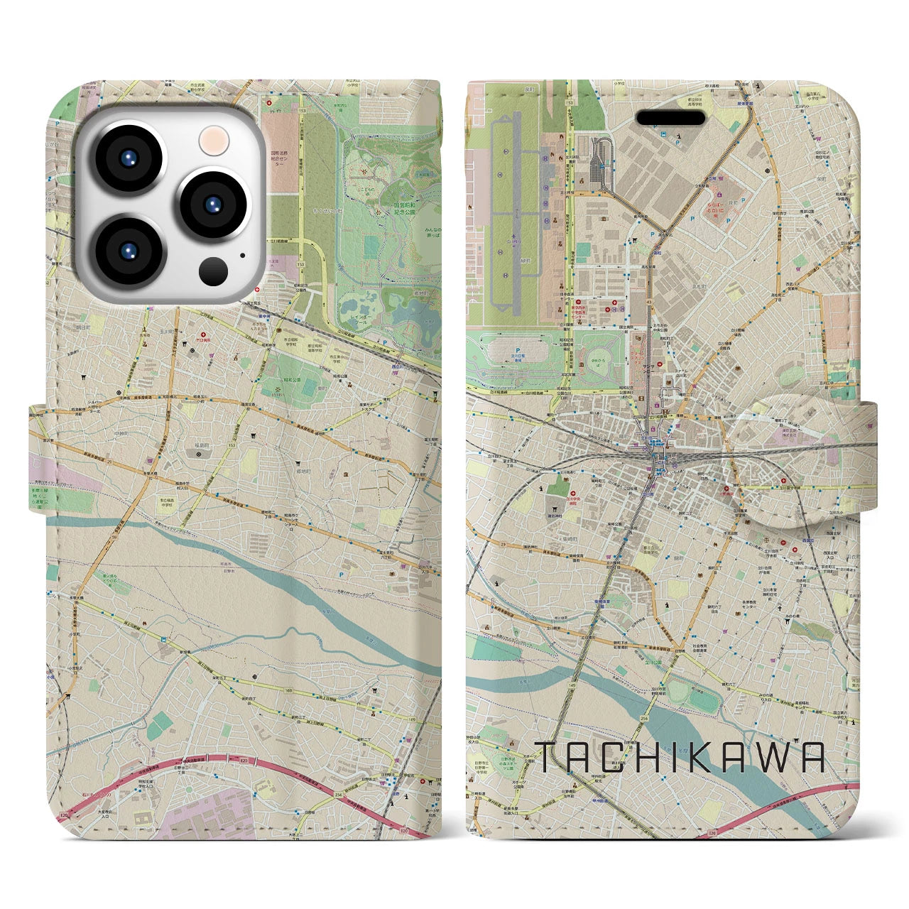 【立川(東京都)】地図柄iPhoneケース(手帳タイプ)ナチュラル・iPhone 13 Pro 用