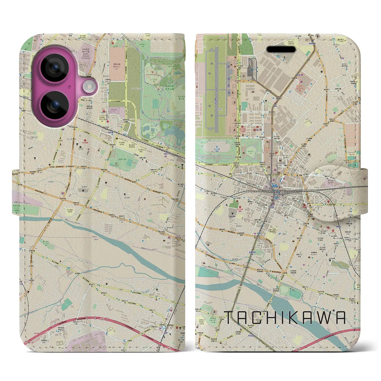 【立川(東京都)】地図柄iPhoneケース(手帳タイプ)ナチュラル・iPhone 16 Pro 用