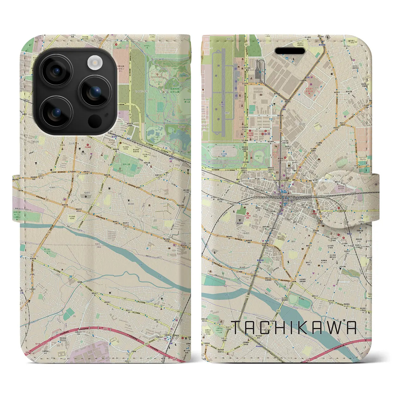 【立川(東京都)】地図柄iPhoneケース(手帳タイプ)ナチュラル・iPhone 16 用