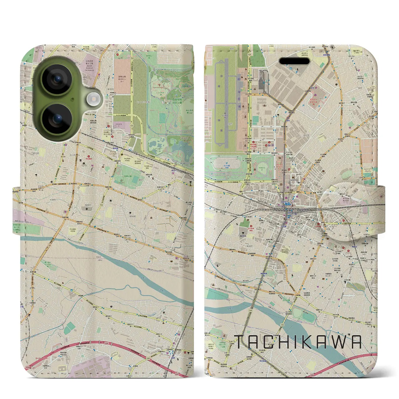 【立川(東京都)】地図柄iPhoneケース(手帳タイプ)モノトーン・iPhone 17 Pro Max 用