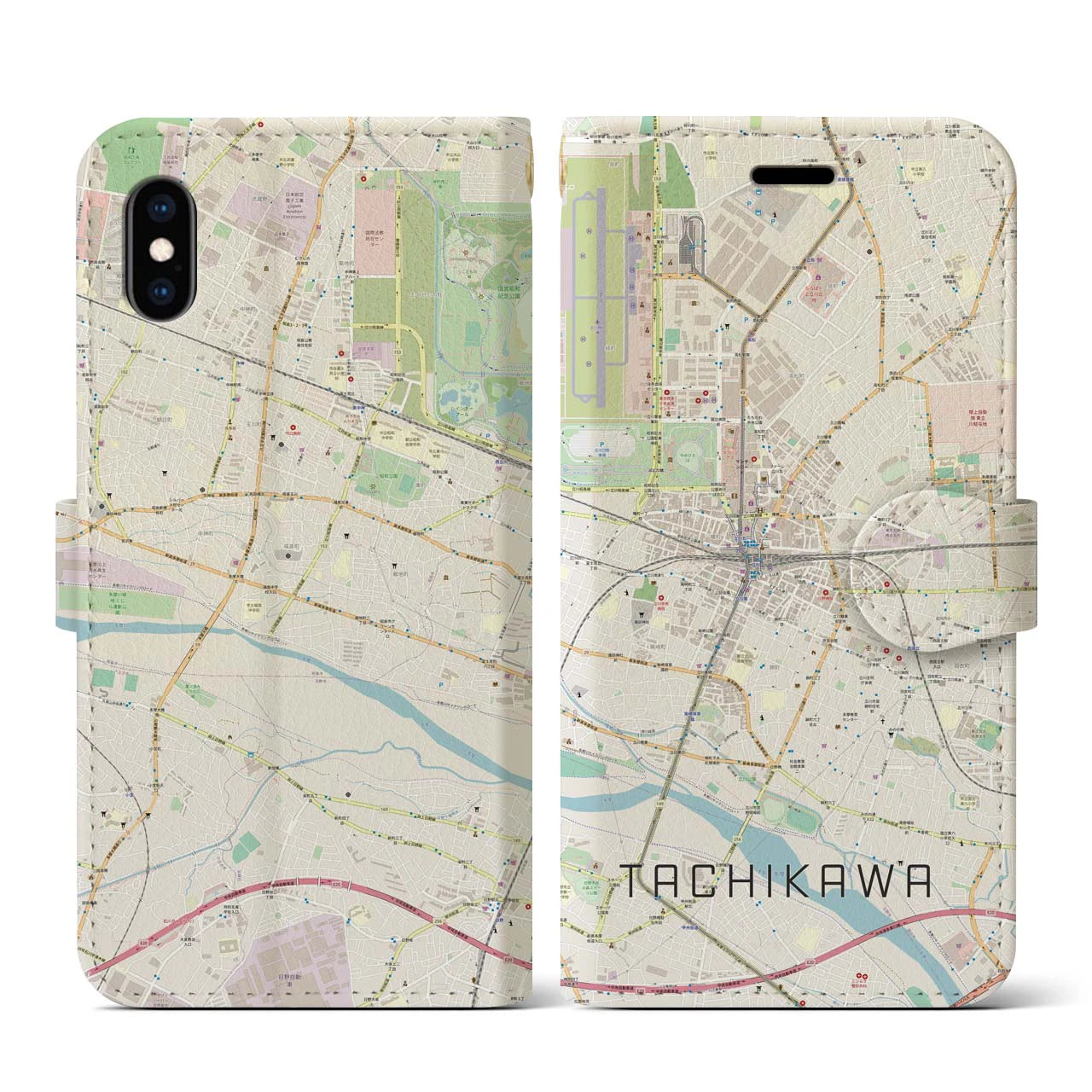 【立川(東京都)】地図柄iPhoneケース(手帳タイプ)ナチュラル・iPhone XS / X 用