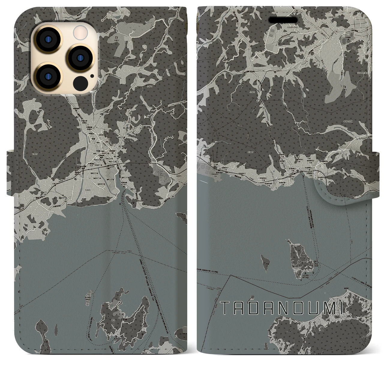 【忠海(広島県)】地図柄iPhoneケース(手帳タイプ)モノトーン・iPhone 12 Pro Max 用