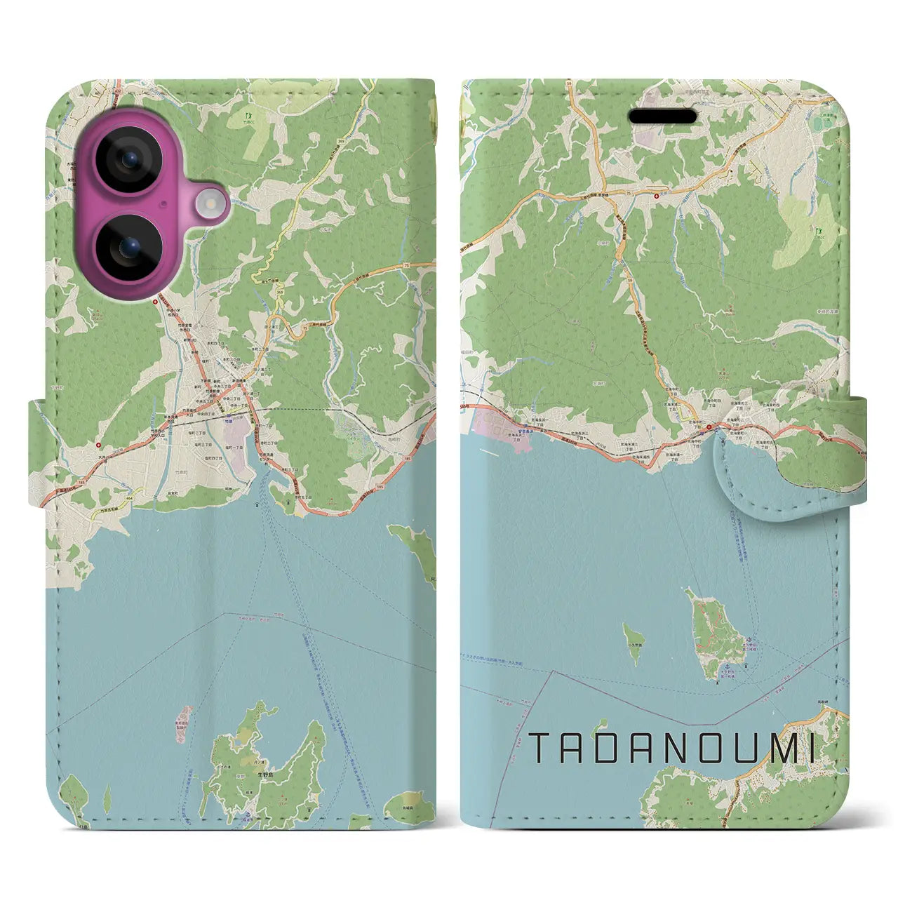 【忠海(広島県)】地図柄iPhoneケース(手帳タイプ)ナチュラル・iPhone 16 Pro 用