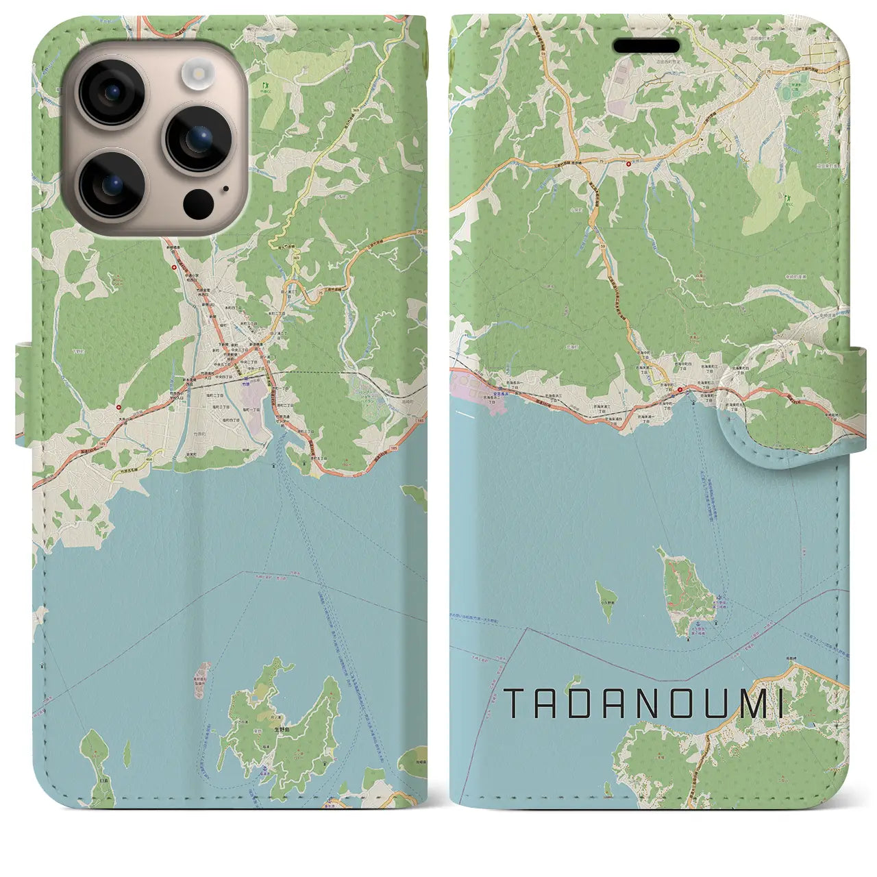 【忠海(広島県)】地図柄iPhoneケース(手帳タイプ)ナチュラル・iPhone 16 Plus 用