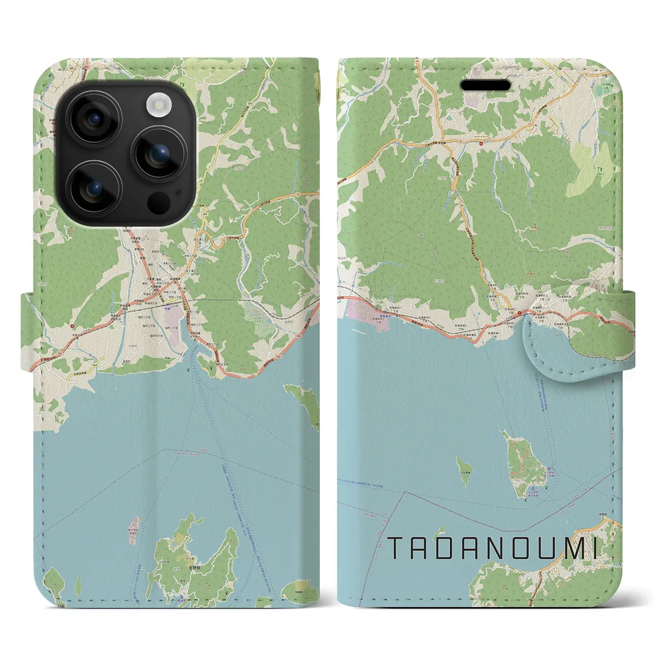 【忠海(広島県)】地図柄iPhoneケース(手帳タイプ)ナチュラル・iPhone 16 用