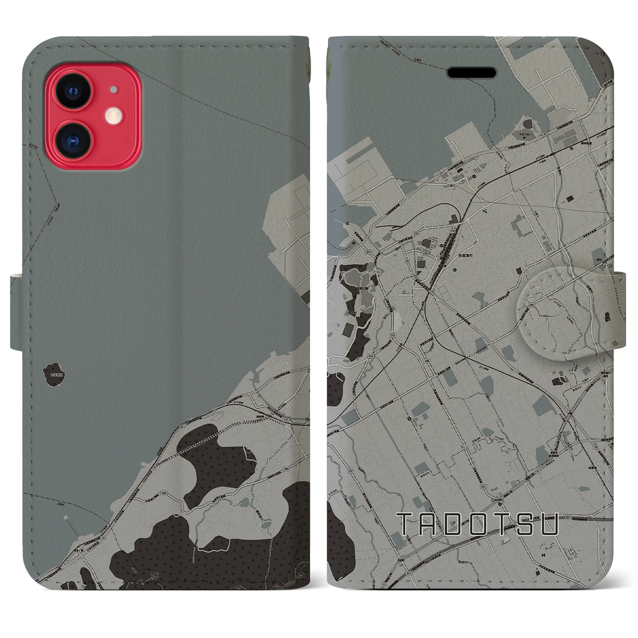 【多度津(香川県)】地図柄iPhoneケース(手帳タイプ)モノトーン・iPhone 11 用