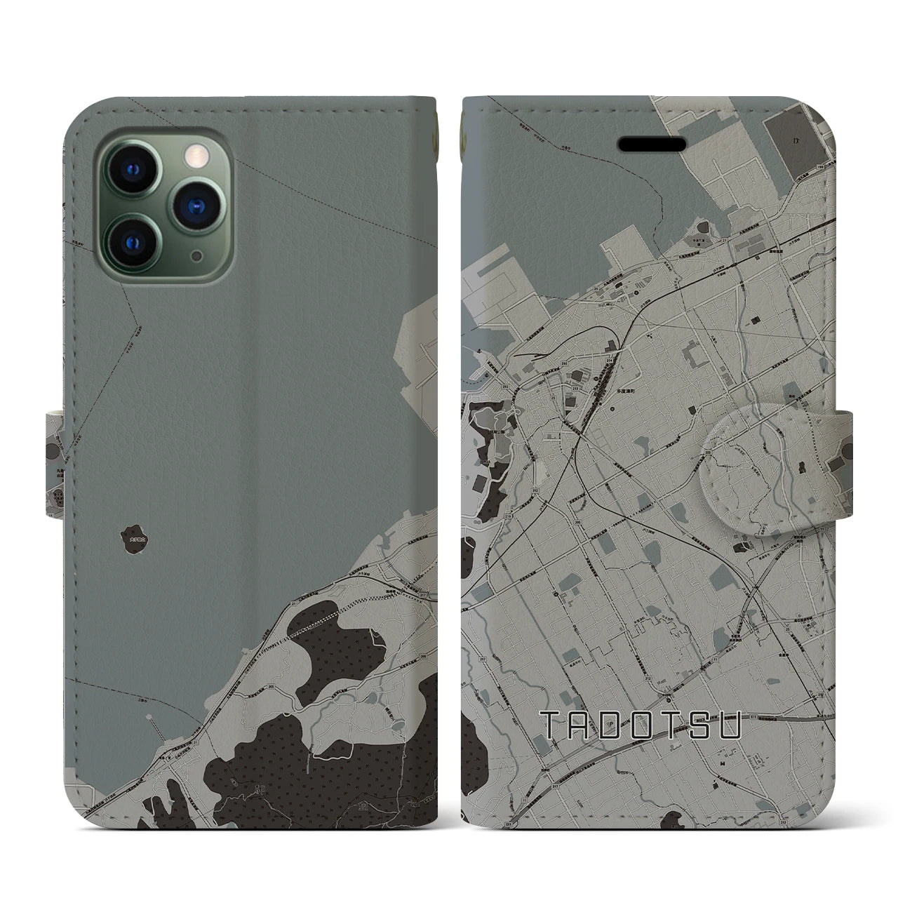 【多度津(香川県)】地図柄iPhoneケース(手帳タイプ)モノトーン・iPhone 11 Pro 用