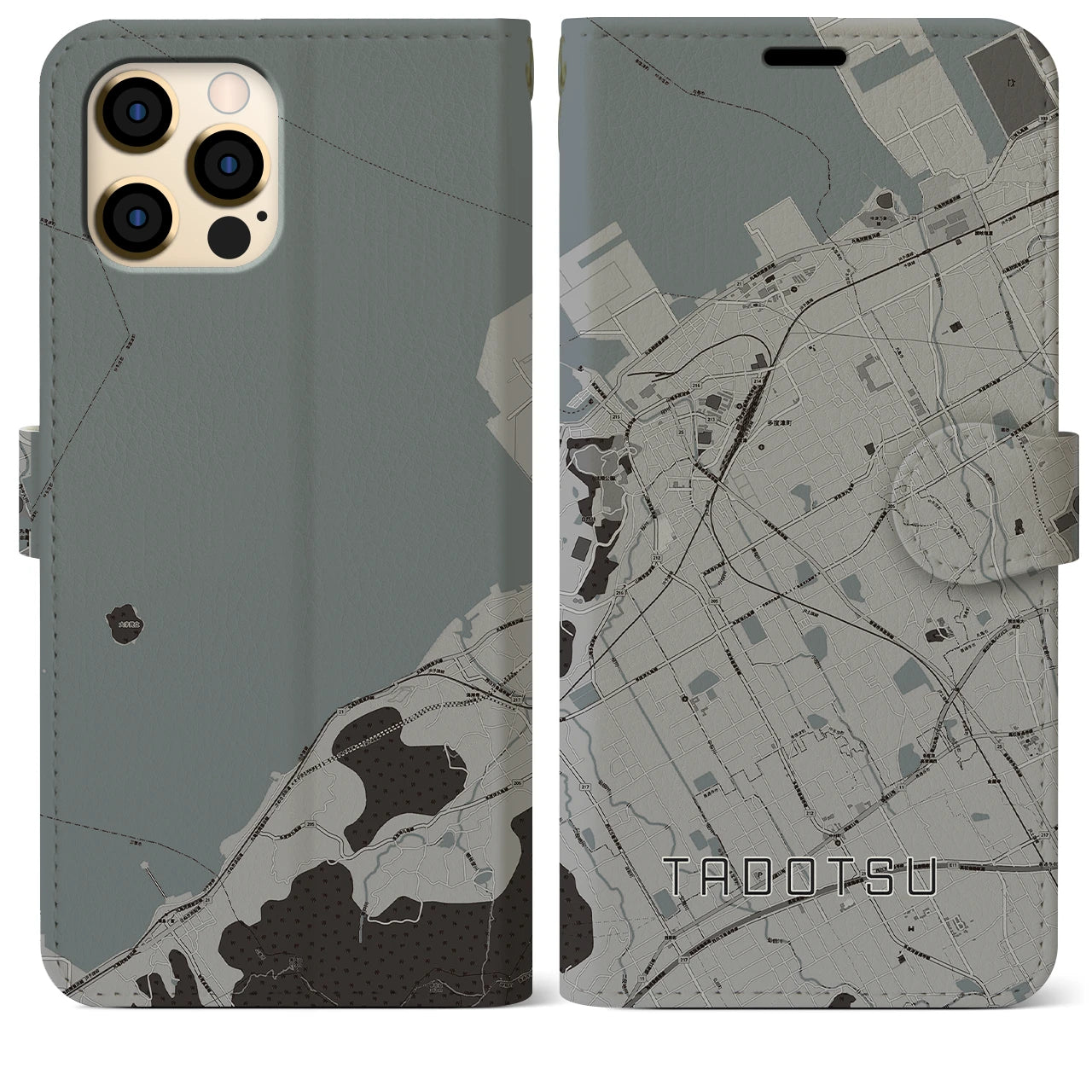 【多度津(香川県)】地図柄iPhoneケース(手帳タイプ)モノトーン・iPhone 12 Pro Max 用