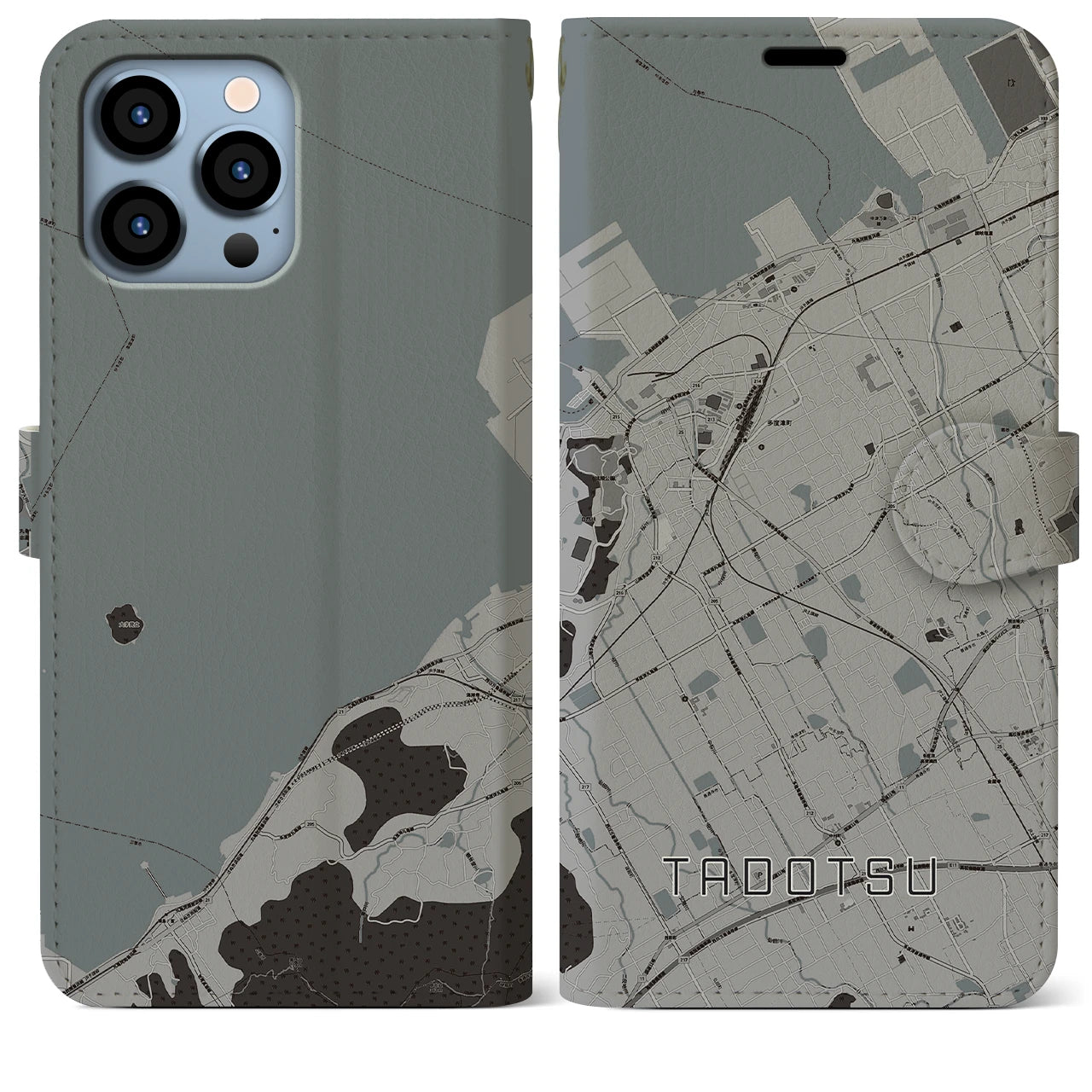 【多度津(香川県)】地図柄iPhoneケース(手帳タイプ)モノトーン・iPhone 13 Pro Max 用