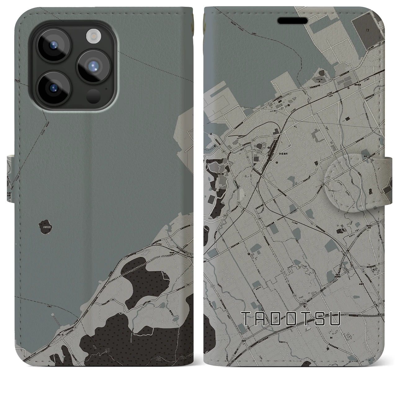 【多度津(香川県)】地図柄iPhoneケース(手帳タイプ)モノトーン・iPhone 15 Pro Max 用