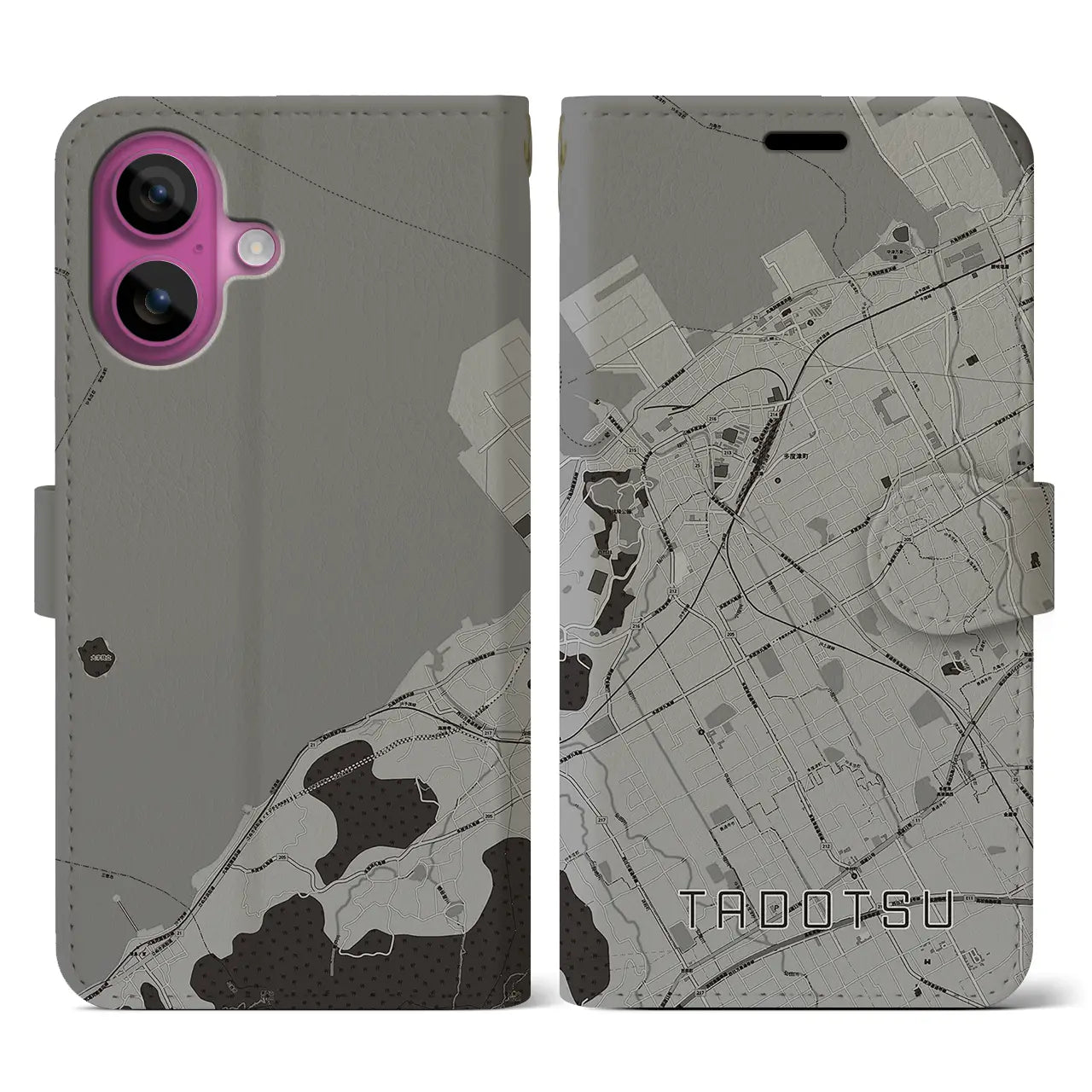 【多度津(香川県)】地図柄iPhoneケース(手帳タイプ)モノトーン・iPhone 16 Pro 用
