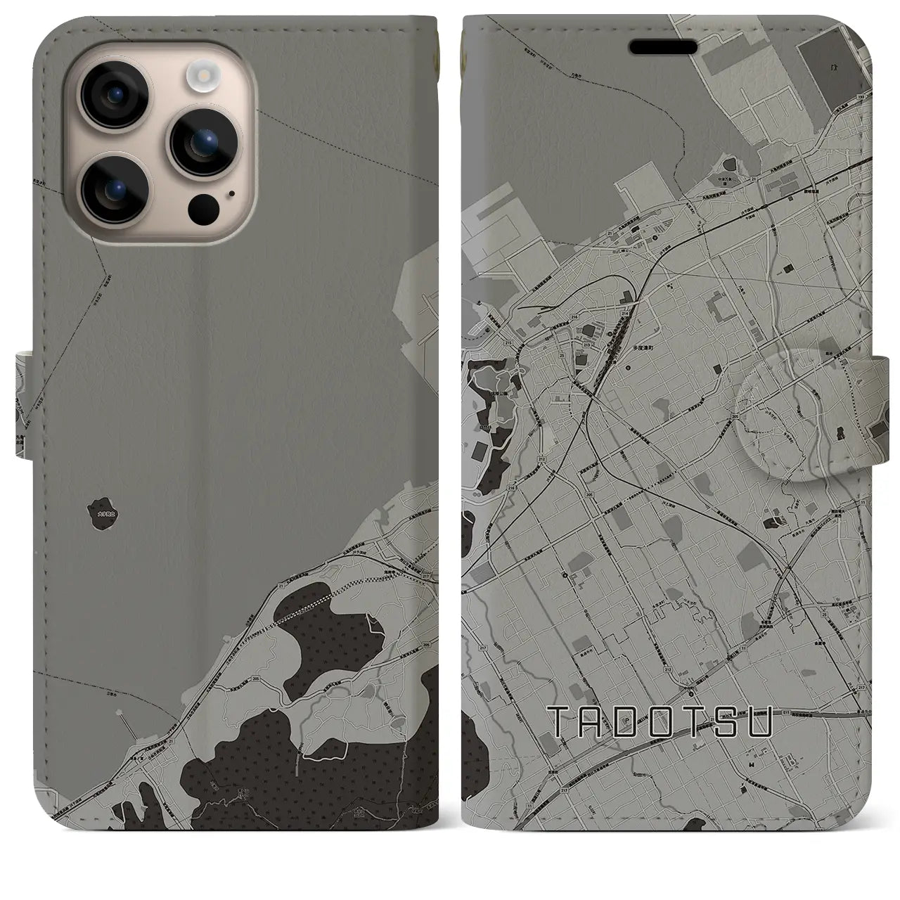 【多度津(香川県)】地図柄iPhoneケース(手帳タイプ)モノトーン・iPhone 16 Plus 用