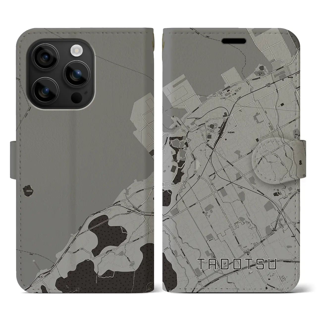 【多度津(香川県)】地図柄iPhoneケース(手帳タイプ)モノトーン・iPhone 16 用