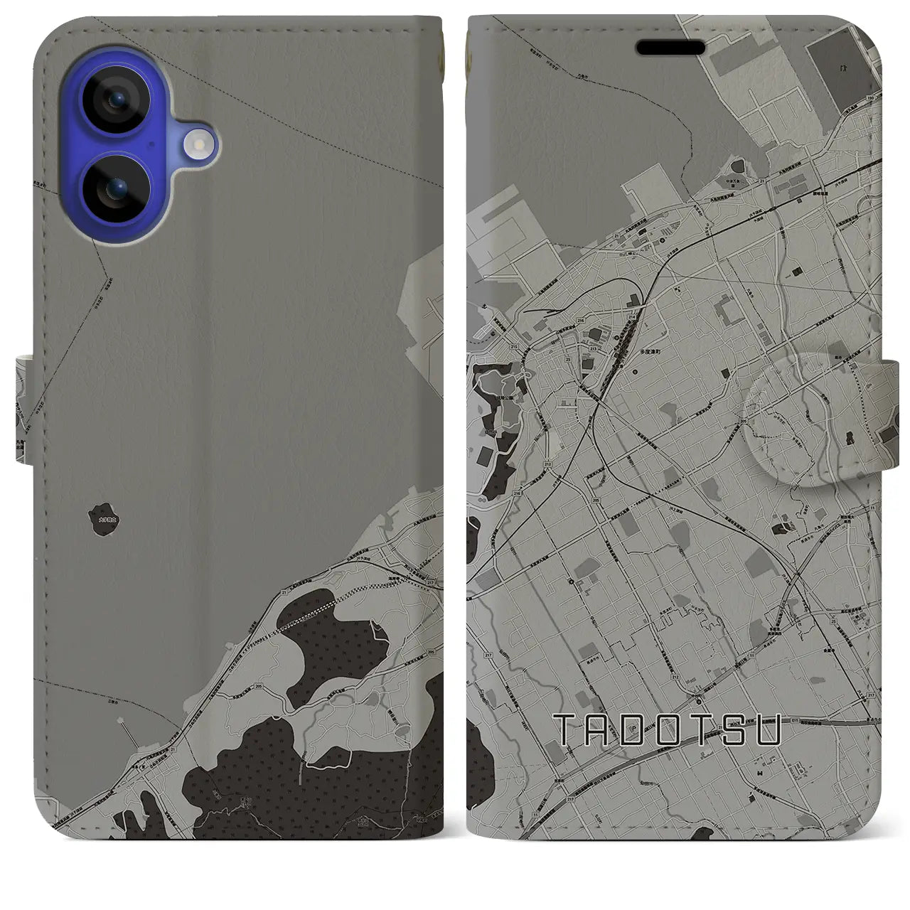 【多度津(香川県)】地図柄iPhoneケース(手帳タイプ)モノトーン・iPhone 16 Pro Max 用