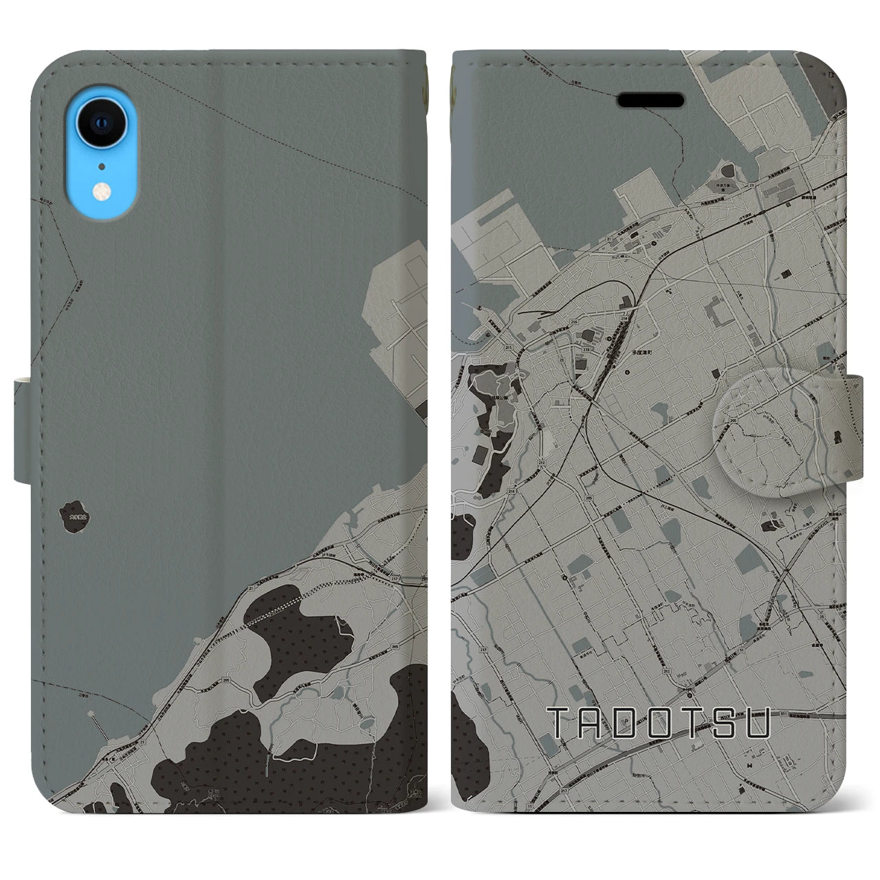 【多度津(香川県)】地図柄iPhoneケース(手帳タイプ)モノトーン・iPhone XR 用