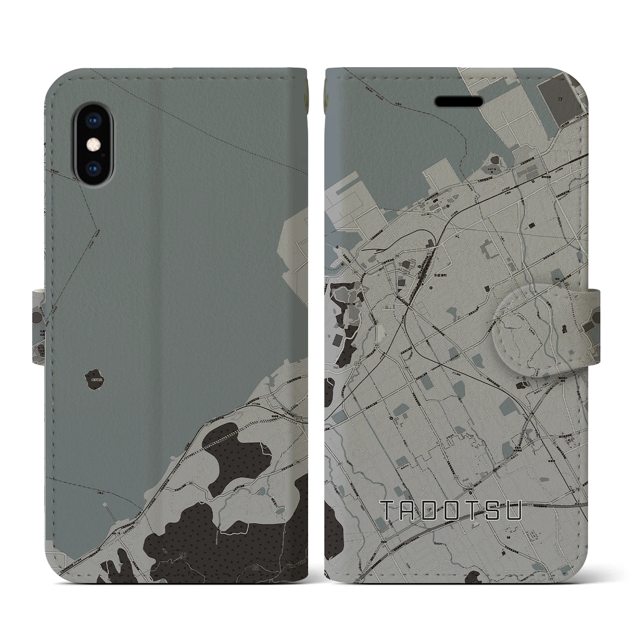 【多度津(香川県)】地図柄iPhoneケース(手帳タイプ)モノトーン・iPhone XS / X 用