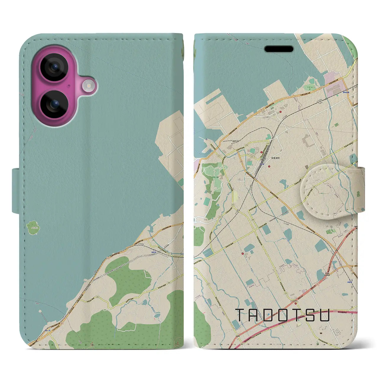 【多度津(香川県)】地図柄iPhoneケース(手帳タイプ)ナチュラル・iPhone 16 Pro 用