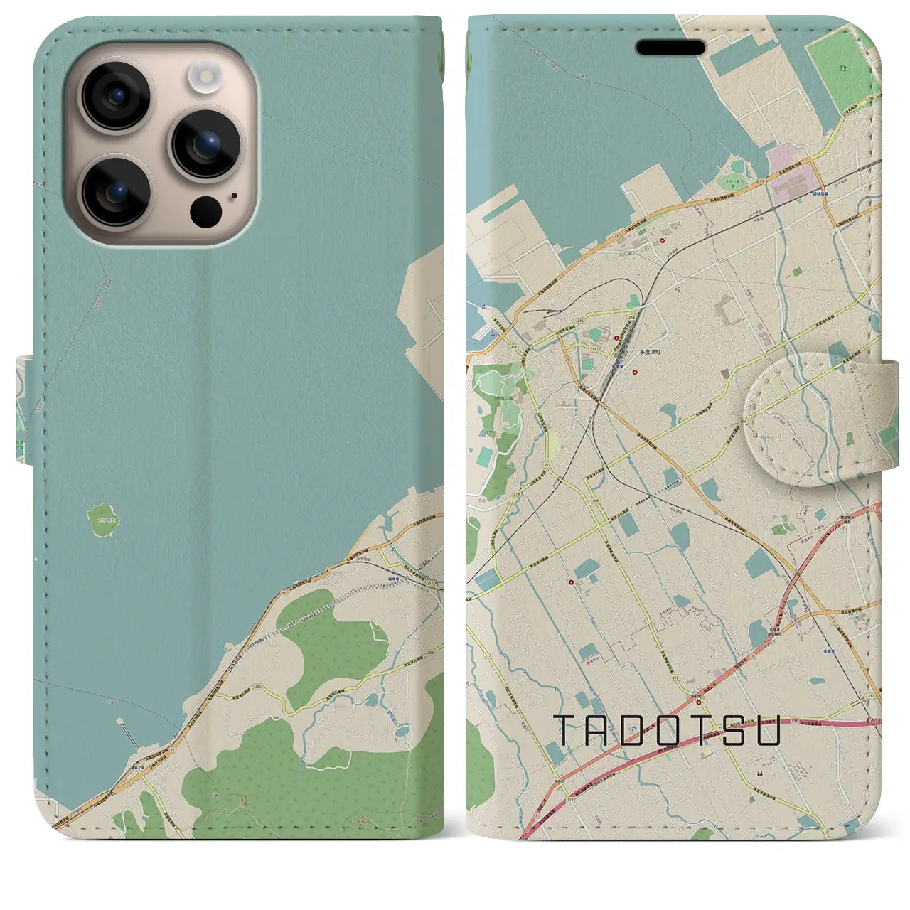 【多度津(香川県)】地図柄iPhoneケース(手帳タイプ)ナチュラル・iPhone 16 Plus 用